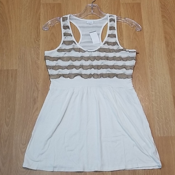 Suzy Shier white & tan ruffle tunic top large NWT - Picture 5 of 8